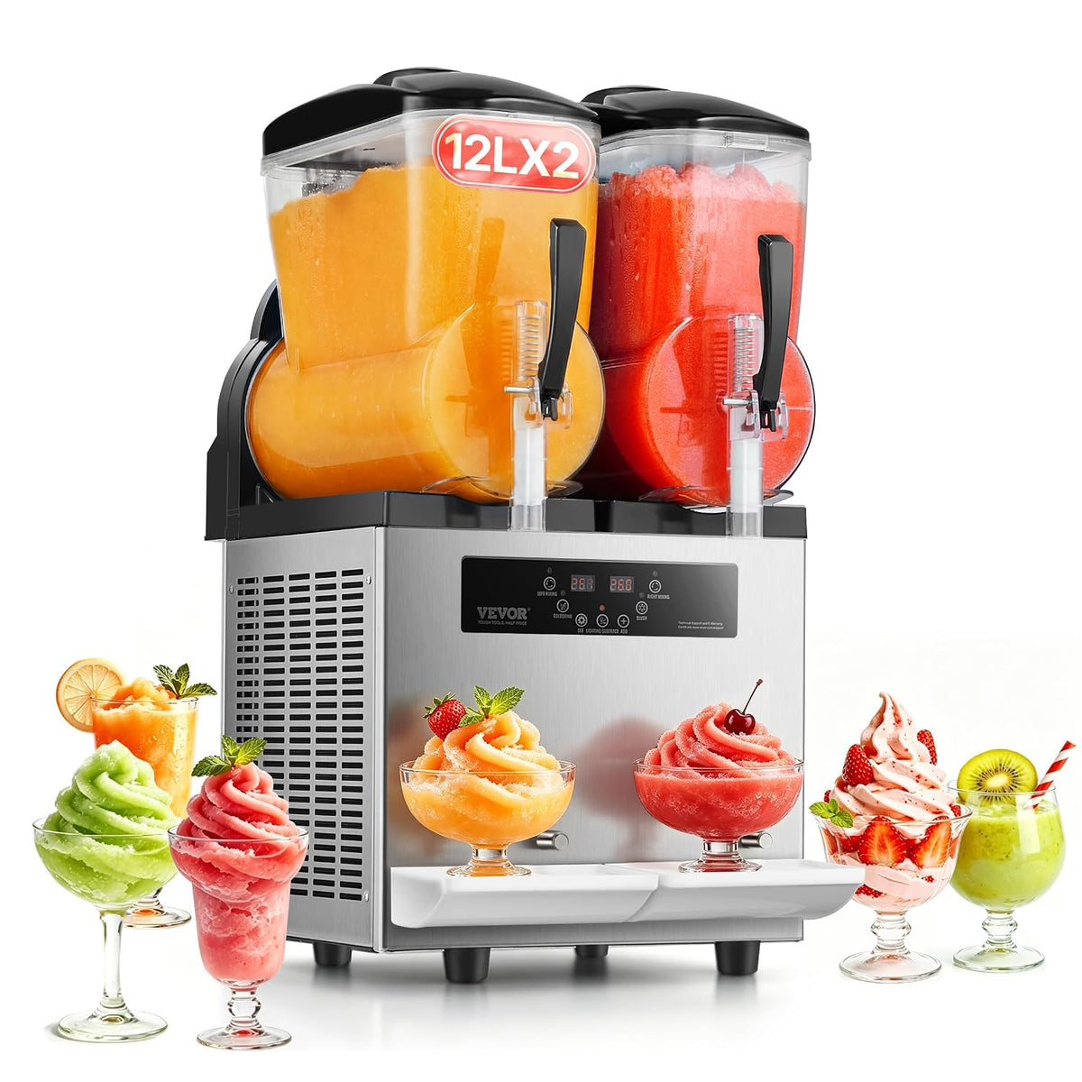 VEVOR 2x12 Distributeur de boissons, 12 L, réglable, Machine à Boissons Glacées en Acier Inoxydable de 96 Tasses, 10 °C, 5 °C, 1 °C, 6 °C