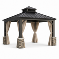 Pavillon de jardin en métal et polyester avec rideaux noir/beige 3x3m
