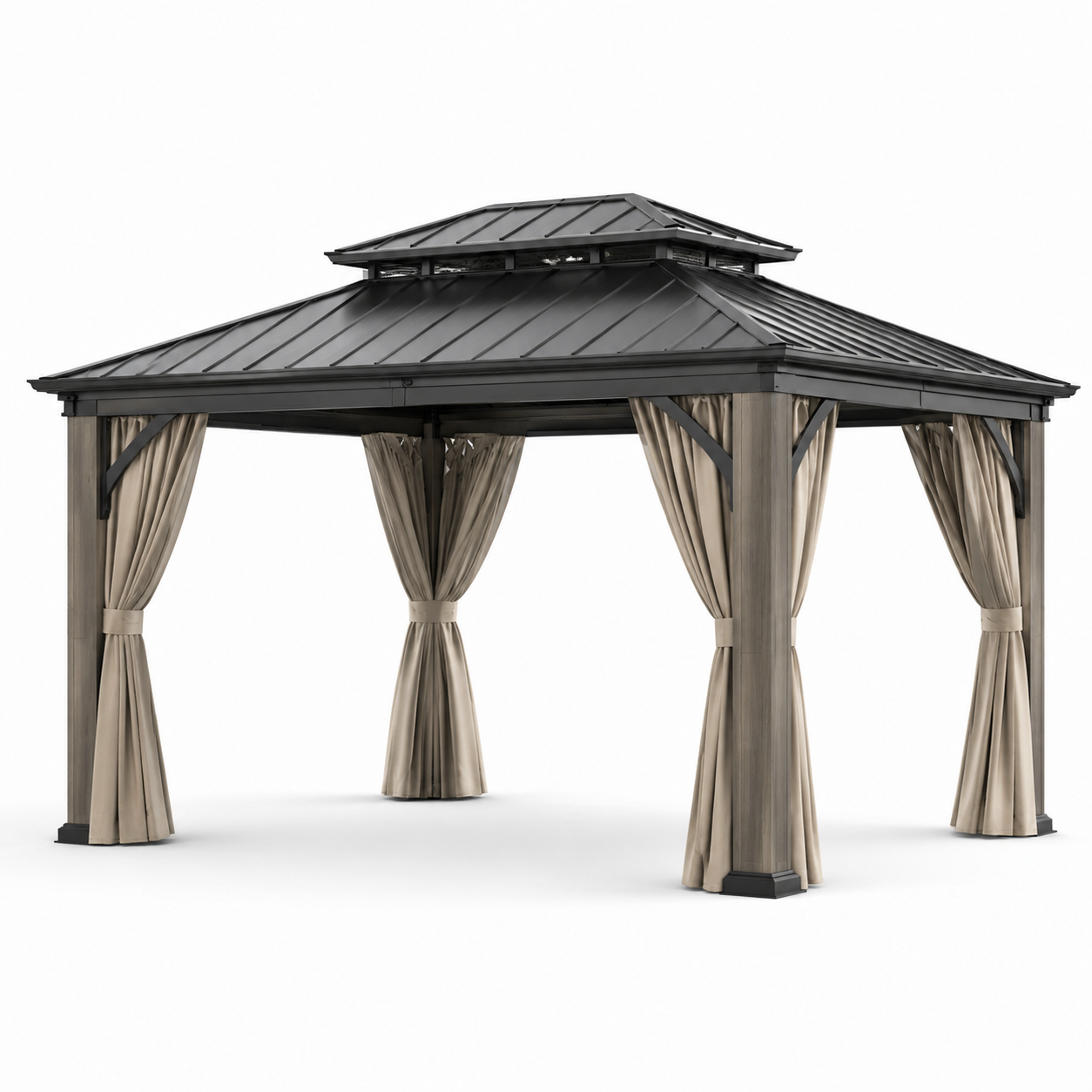 Pavillon en aluminium et acier avec rideaux beiges 300x400 cm