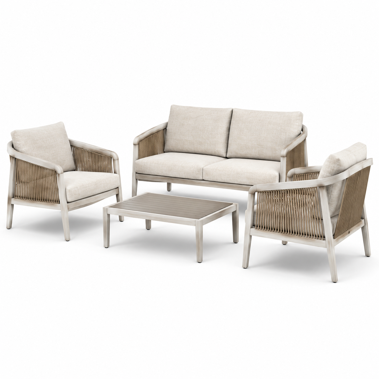 Ensemble de Salon d'Extérieur en Aluminium et Corde Beige