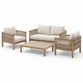 Ensemble de jardin en bois et corde avec coussins beige