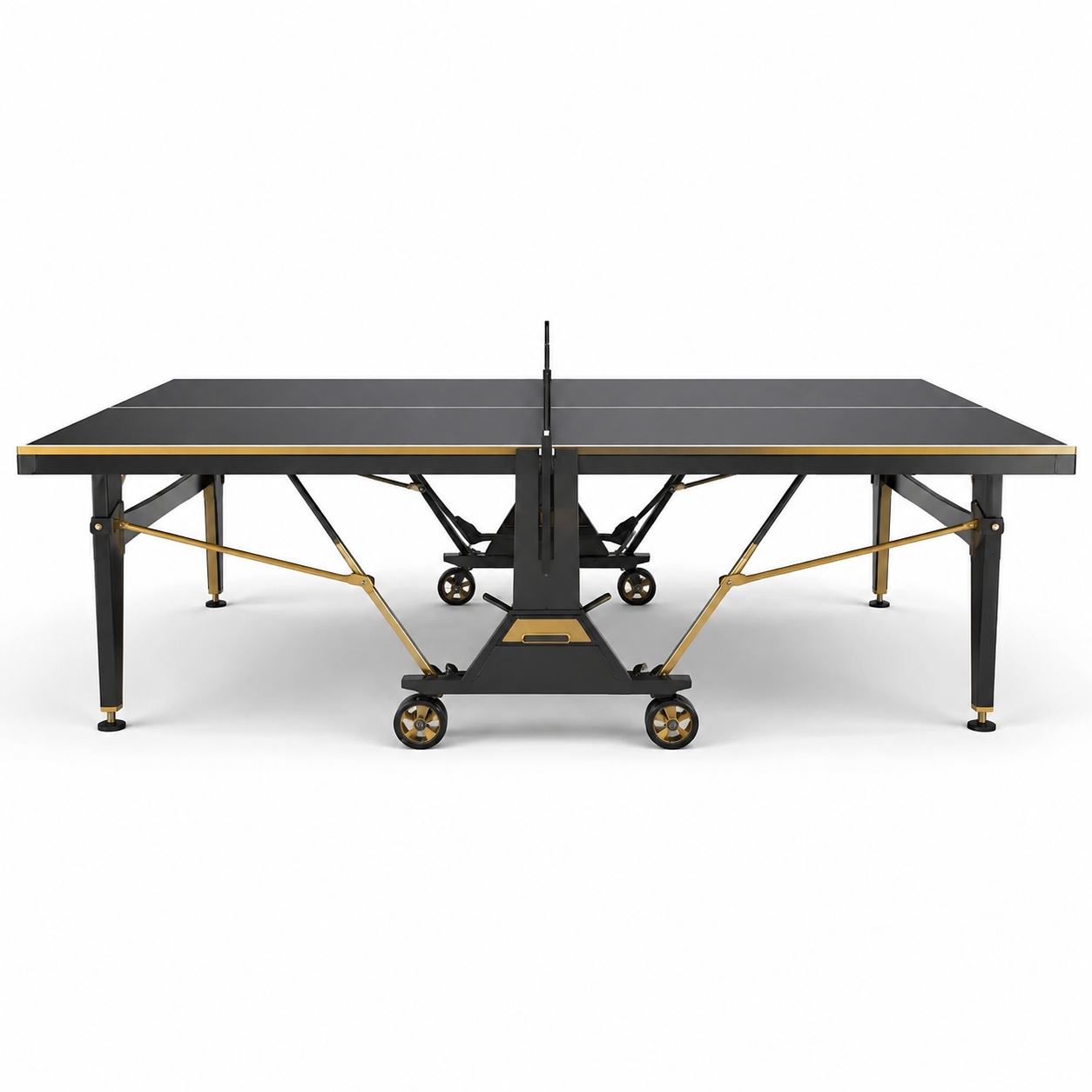 Table de Ping-Pong en Métal Noir et Doré avec Surface en Bois