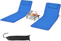 GIANTEX Bain de soleil, Lot de 2 Matelas de Plage Pliables avec Table d'Appoint, Poche pour Jardin, réglable, portable, Camping, Bleu