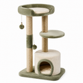 Arbre à chat en bois avec peluche et sisal, vert et beige