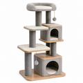 Arbre à chat en bois avec sisal et tissu gris