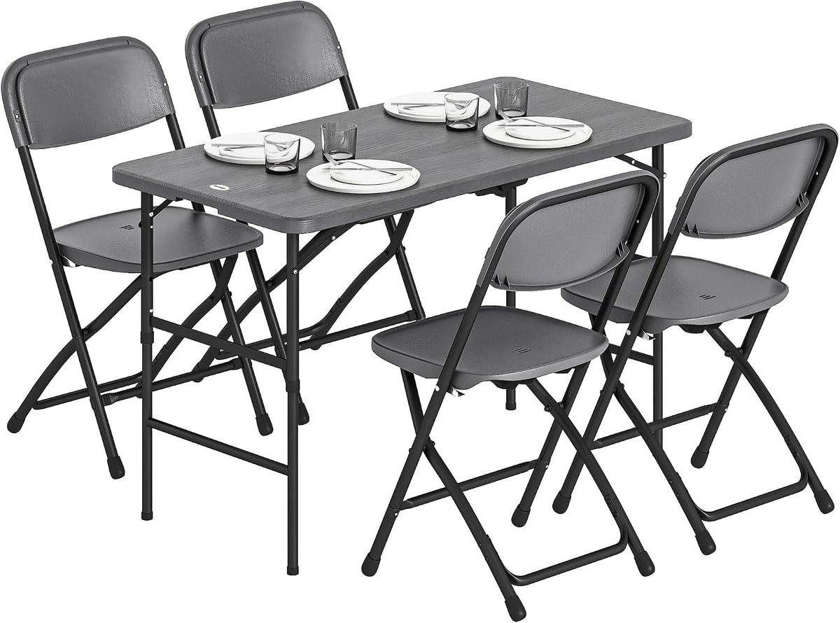 Outsunny Ensemble salle à manger, pliable, verre, Salon de Jardin Extérieur 4 Personnes Table 118 cm Gris Foncé, 118 × 60 cm, 55 cm, 74 cm