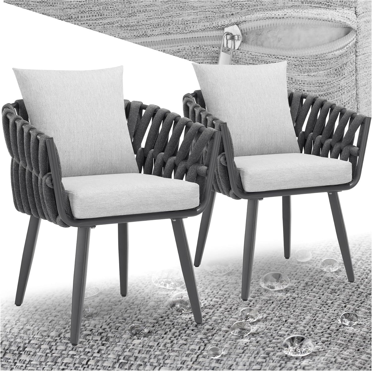 Chaise de jardin tectake 5x65 5x75, 62.5 × 65.5 × 75 cm, réglable, Chaises de Jardin, 10 cm, 15 cm, Lot de 2, Tressage en Corde