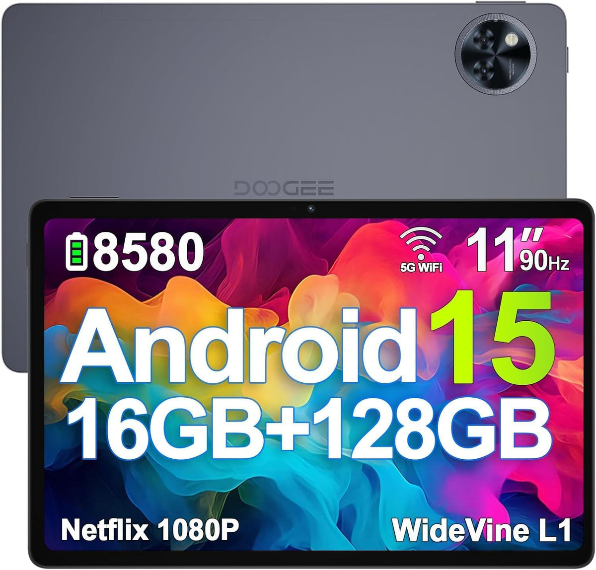 DOOGEE Tablette tactile, 11 Pouces, Support Netflix/Face ID/5G WiFi/ BT5.0 /Widevine L1, Tablette 11 Pouces 90 Hz, 16Go 128Go, Wi-Fi
