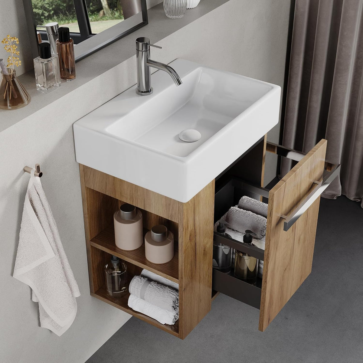 Meuble-lavabos BRIDGE BENO, Meuble De Salle De Bain De 50 cm avec Lavabo en Céramique, acier inoxydable, 51, 5 × 35, 5 × 62, 5 cm, 35, 5 cm
