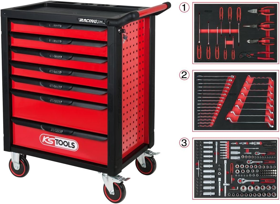 7 tiroirs, 826.7215 RACINGline Servante d'atelier 7 tiroirs, 215 outils, Armoire, KS TOOLS