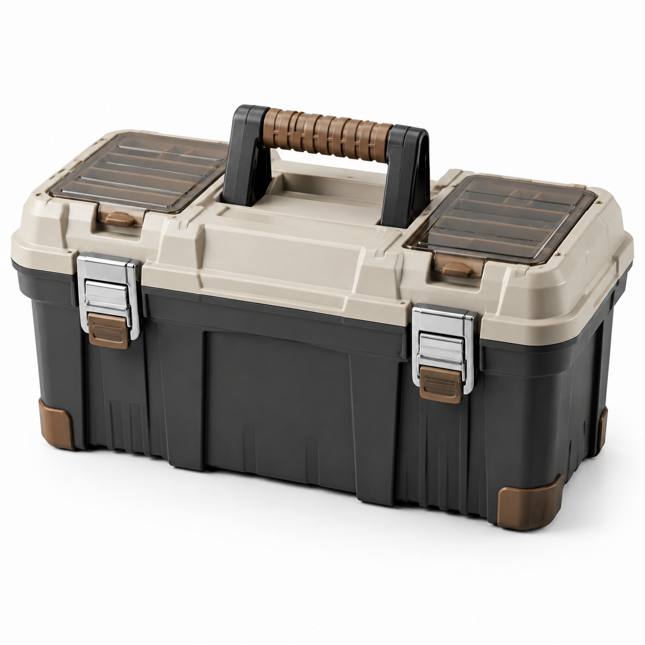 Boîte à outils en plastique avec attaches métalliques noir/beige