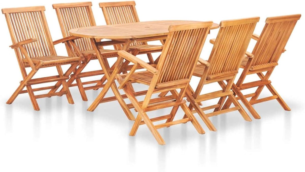 ARKEM Salon de jardin, Mobilier à dîner d'extérieur Pliable 7 pcs Bois Solide de Teck, Mobilier À Dîner De Jardin, Ensemble À Dîner D'Extérieur