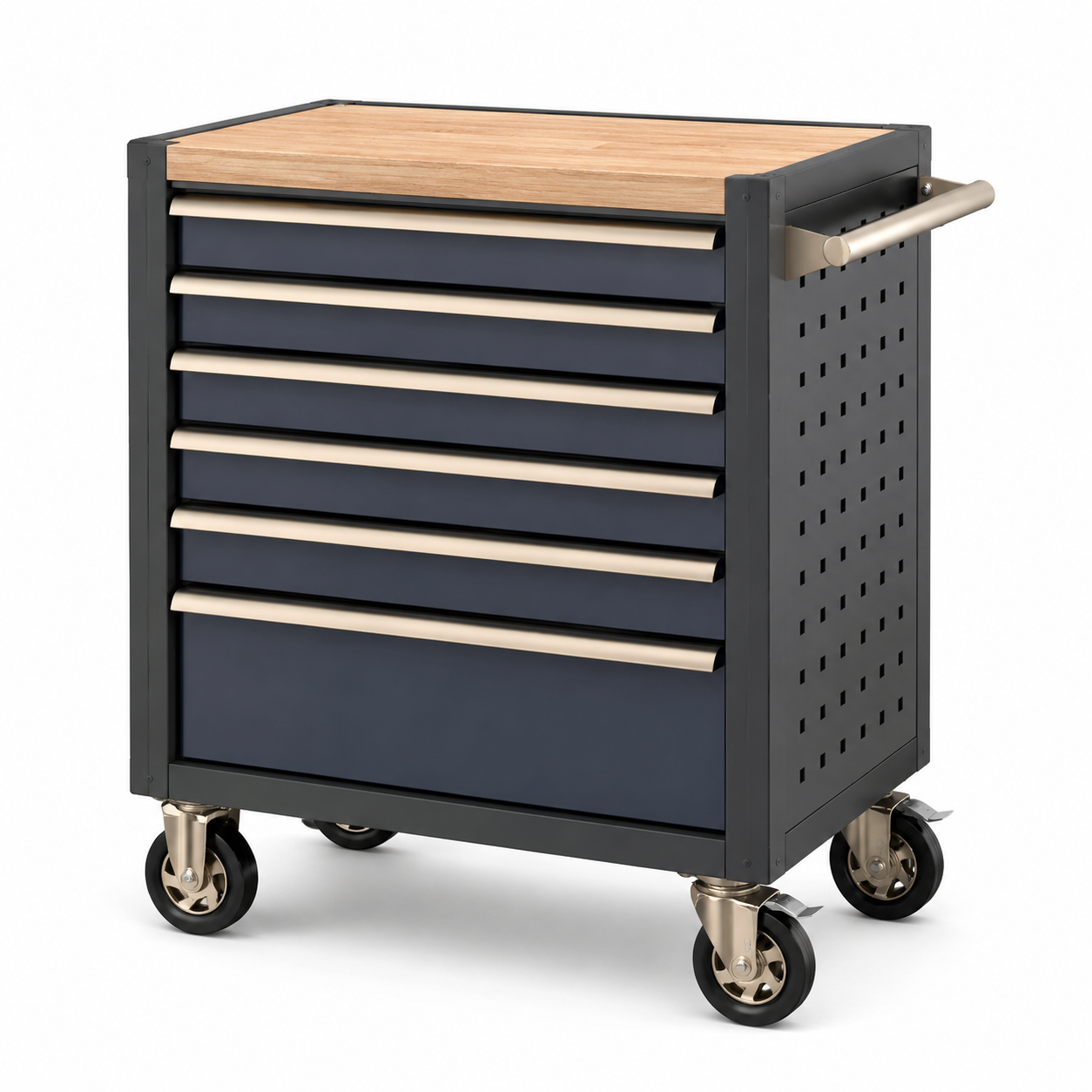 Chariot à outils en métal et bois avec 7 tiroirs 77x46x93cm