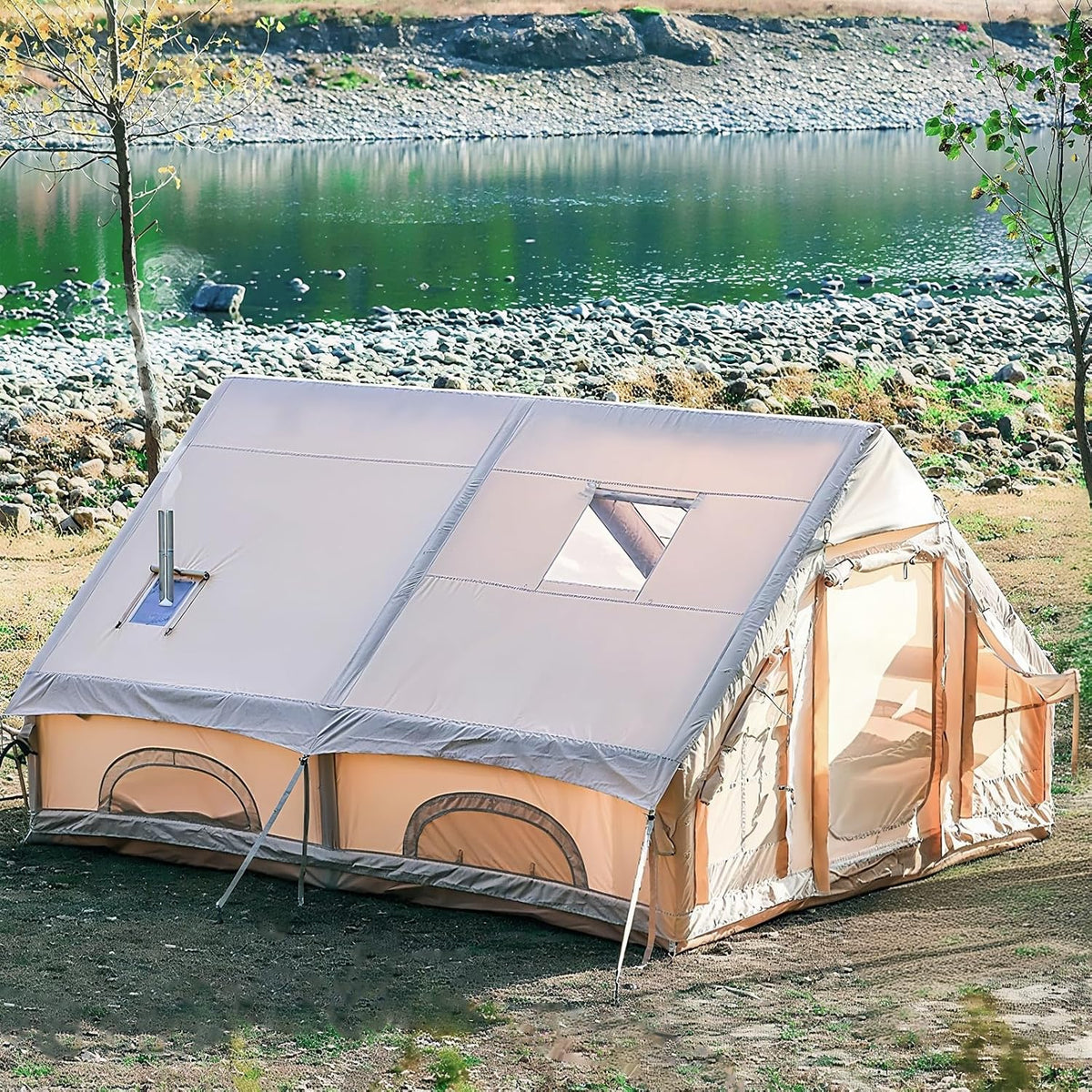 Schleuder Tente instantanées, Tente Gonflable pour 2 à 8 Personnes, 3500 mm, Tente Camping Gonflable avec Sortie de Cheminée et Pompe à Air