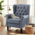 Fauteuil MALOL, Housse en Tissu et Pieds en Bois Massif pour Salon, Bureau, Café, Bleu