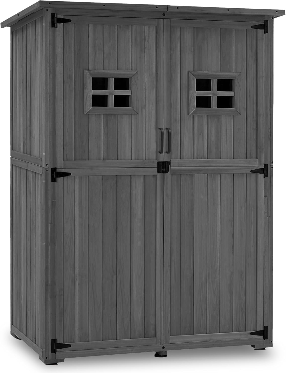 M MCombo Abri de jardin, pour l'extérieur Balcon Terrasse, 59 × 127 × 168 cm, réglable, Armoire de Jardin en Bois, 0912EY-F, Gris
