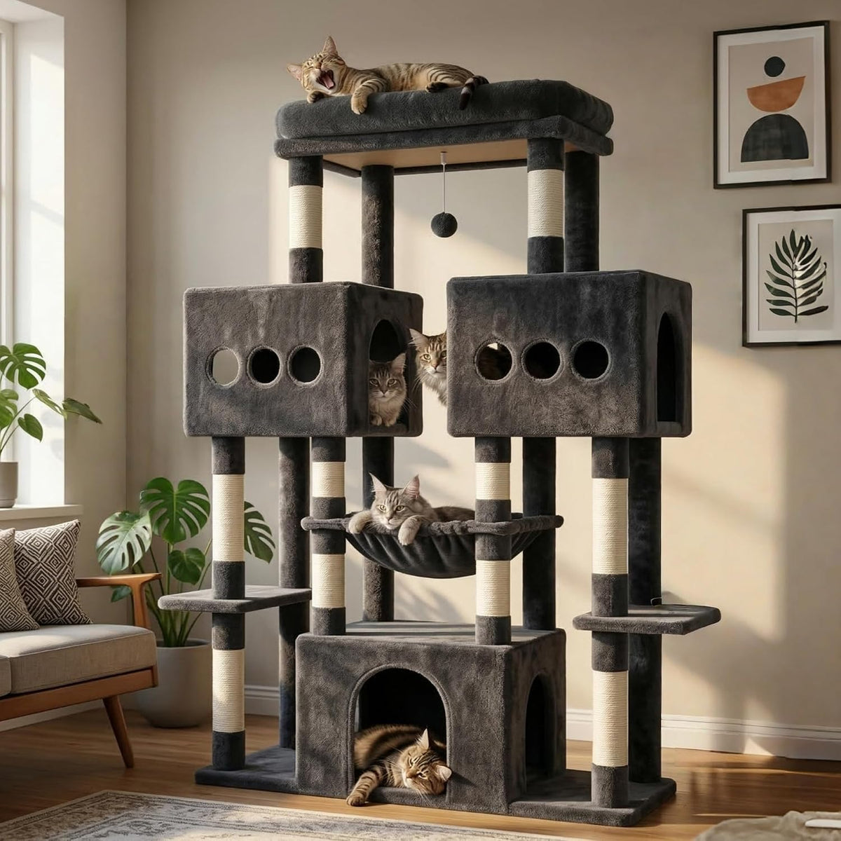 Arbre à chat, 68 × 40 cm, Hey-brother, 100 × 40 cm, 144 cm, MPJ083G, 3 niches