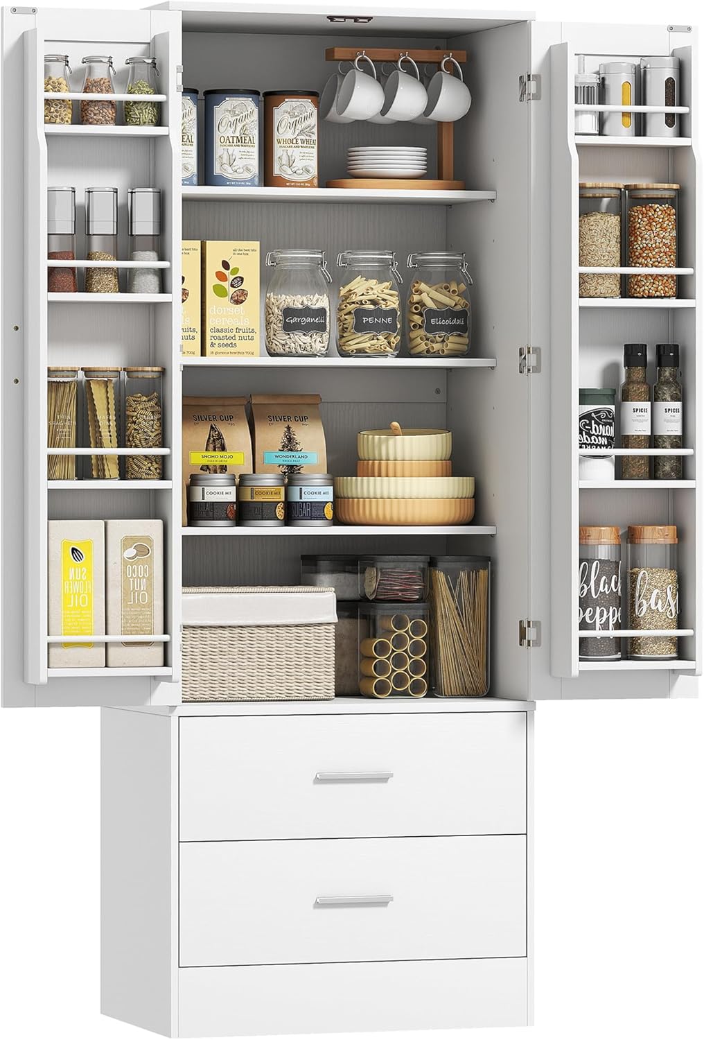 Buffet, 60 × 40 × 159cm, réglable, HOMCOM, 2 Portes, 60l