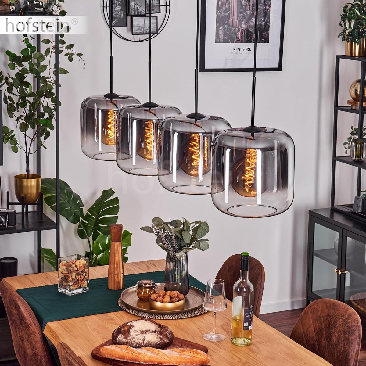 Suspension, lampe au design moderne rétro/vintage avec abat-jours en verre, réglable, 25 cm, hofstein, 147 cm, 115 cm, 15 W, 230 V, Ø 25 cm