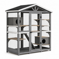 Enclos pour chat en bois et métal avec maisonnettes 120x115x180cm gris