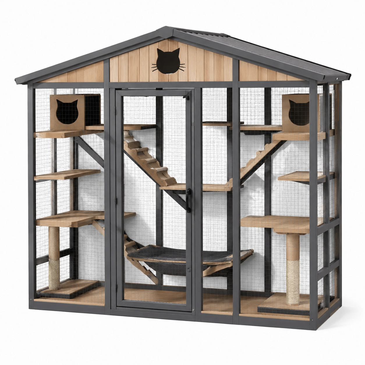Enclos pour chat en métal et bois avec abri intégré