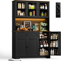 Buffet, Meuble de Cuisine avec LED/Multiprises Noir, 5 Niveaux, télécommande, Wumagin, 180cm, 15mm, 12mm, éclairage LED, Bluetooth
