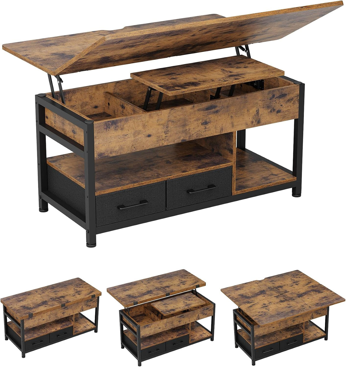 Table basse, télécommande, 50 × 100 × 50 cm, Tables Basse Extensible 3 en 1 pour Salon, KIMENICH, 100 × 100 × 67 cm, avec 2 Tiroirs, Bureau, Marron
