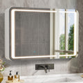 Armoire FORABAMB, 16 × 80 × 60 cm, éclairage LED, 3 Étagères, 4 étagères, 3 Étagères Réglables, Blanc, Angles Arrondis