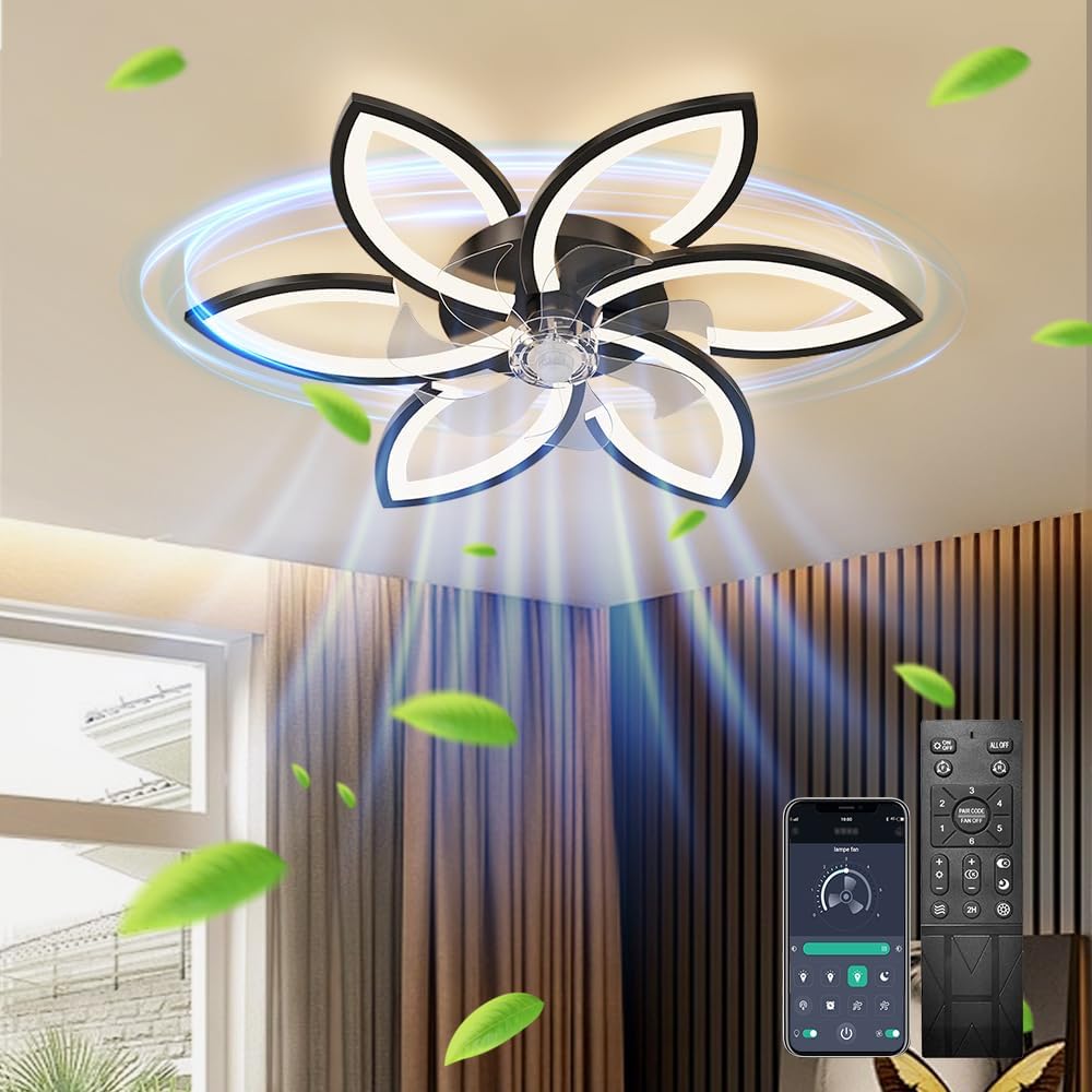 DIDADIDA Ventilateur de plafond, 6 niveaux, télécommande, 70W, 78 × 16cm, 240V, éclairage LED, réglable, Noir, minuterie