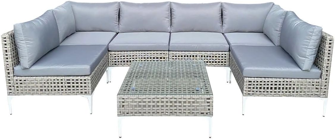 Salon de jardin, 4 Canapés, réglable, Ensemble de Meubles d'Extérieur pour Jardin, verre, GIANTEX, 2 Canapés d'angle, Gris, Cadre en Métal