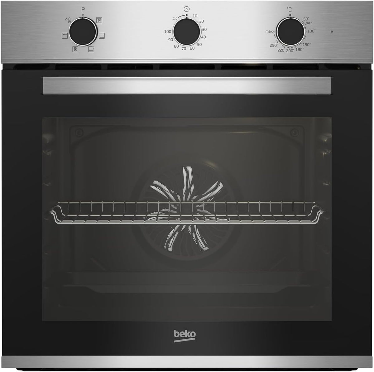 Beko Four encastrable, Four Intégrable Multifonction 72l 60cm Inox, 6 modes, 5 niveaux, BBIE12100XD, acier inoxydable, verre