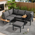 Salon de jardin, Tube en Acier galvanisé, adapté au Balcon et au Jardin, Gris-6, Sapgaks, Plateau en Bois Plastique, portable