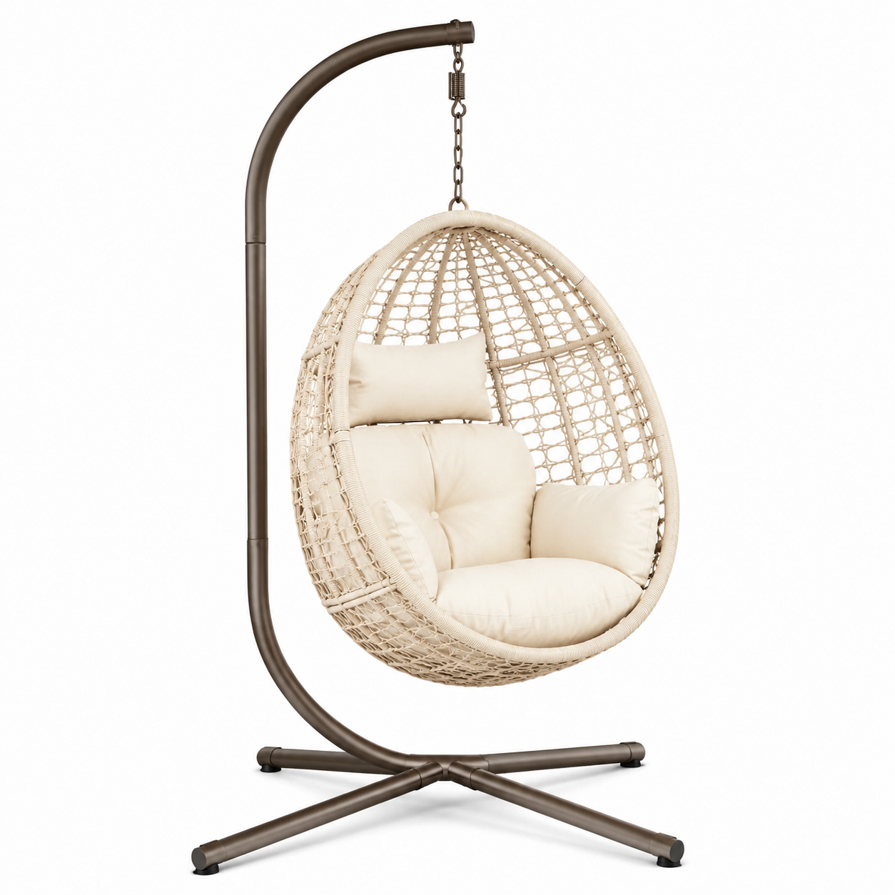 Fauteuil suspendu en rotin synthétique avec coussins beiges, 195 cm