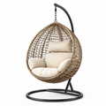 Fauteuil suspendu en rotin avec coussins beige