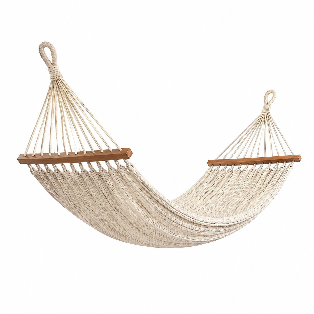 Hamac en corde de coton avec barres en bois 200x150 cm écru