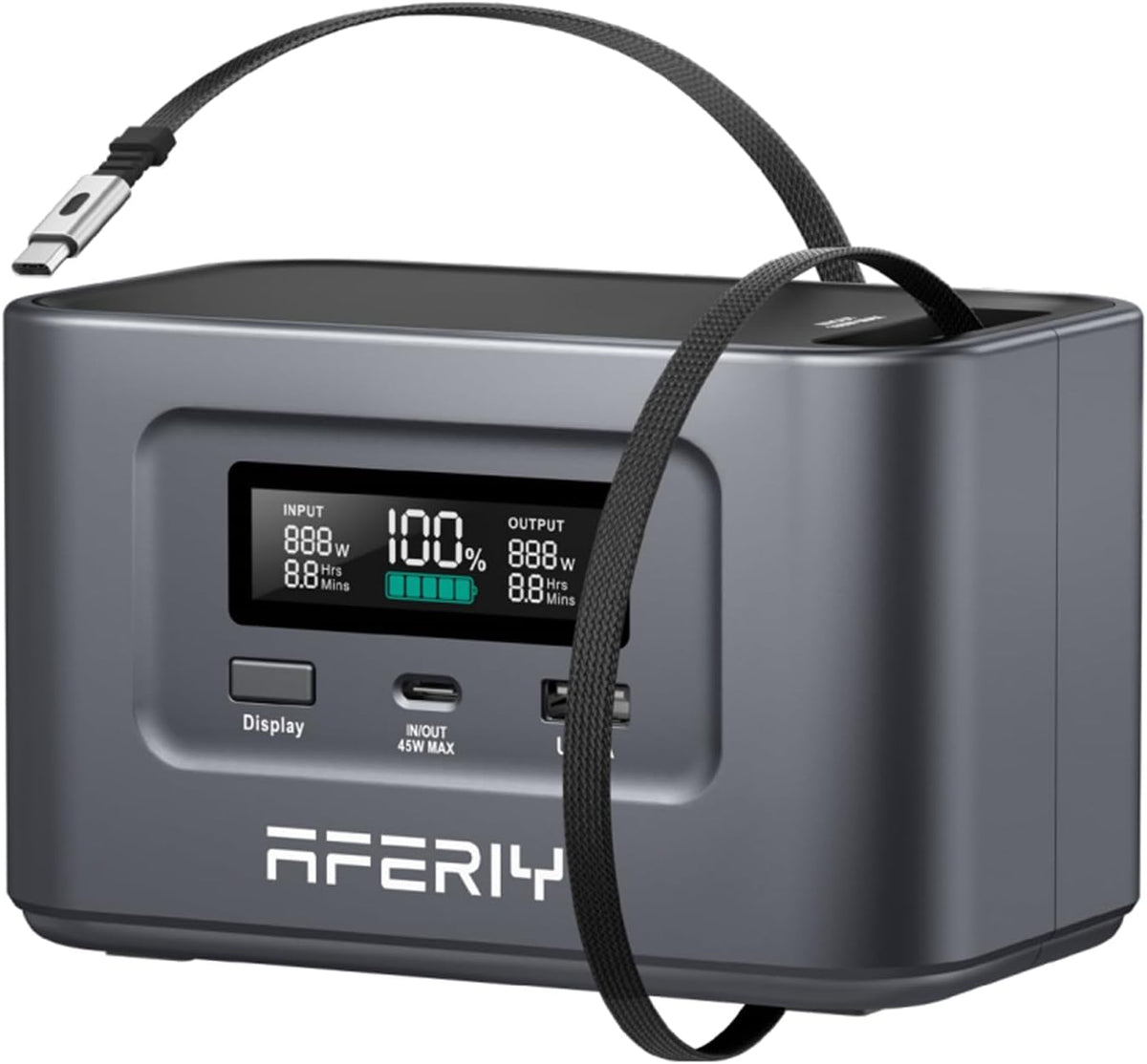 Groupe éléctrogènes, 100 W pour camping avec batterie LiFePO4 prise USB/type C, AFERIY, 99, 2 Wh, 14, 5 × 8, 8 × 8, 8 cm, 18 W, 30 W, 31 000 mAh