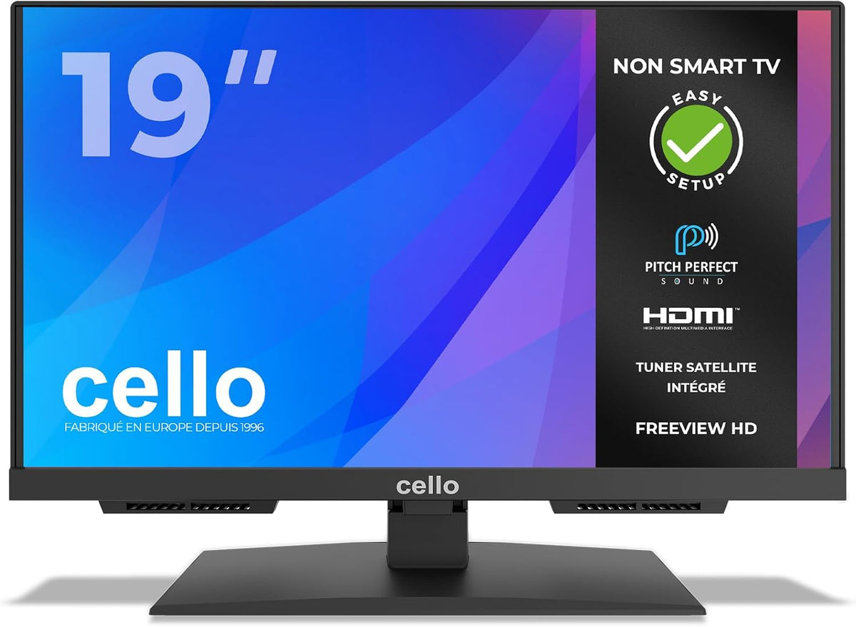 Téléviseur Cello C1924SH, Enregistrement USB de la télévision en Direct, 19 Pouces, idéal pour Les Petites pièces, 230 V, 44 cm, éclairage LED, Son