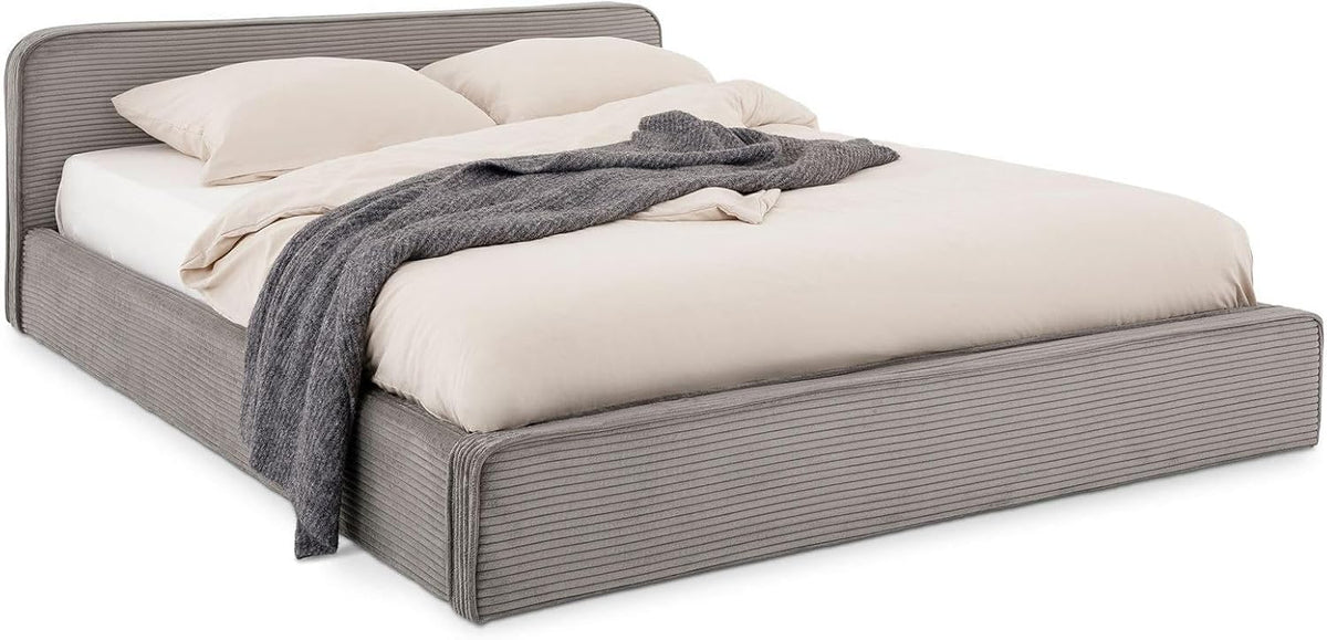 Lit IDIMEX 140x190, 140 × 190 cm, Revêtement en Tissu Velours côtelé Blanc crème, 215 × 61 × 152 cm, 61 cm