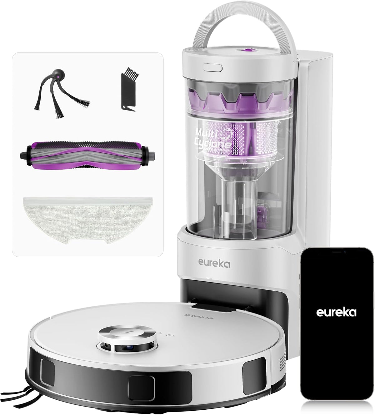 EUREKA Robot aspirateur laveur, 10 mm, Anti Enchevêtrement pour Cheveux Poils d'animaux, 10mm, Soulèvement de Serpillière 10mm