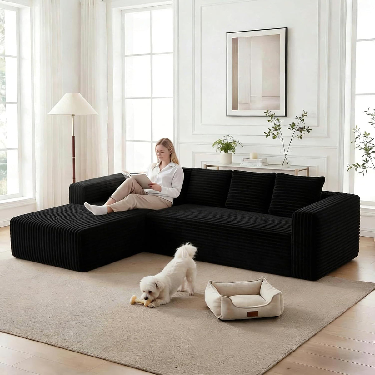 Canapé, 261 cm, Yihomfy, 261cm, Noir, Aucun Montage nécessaire