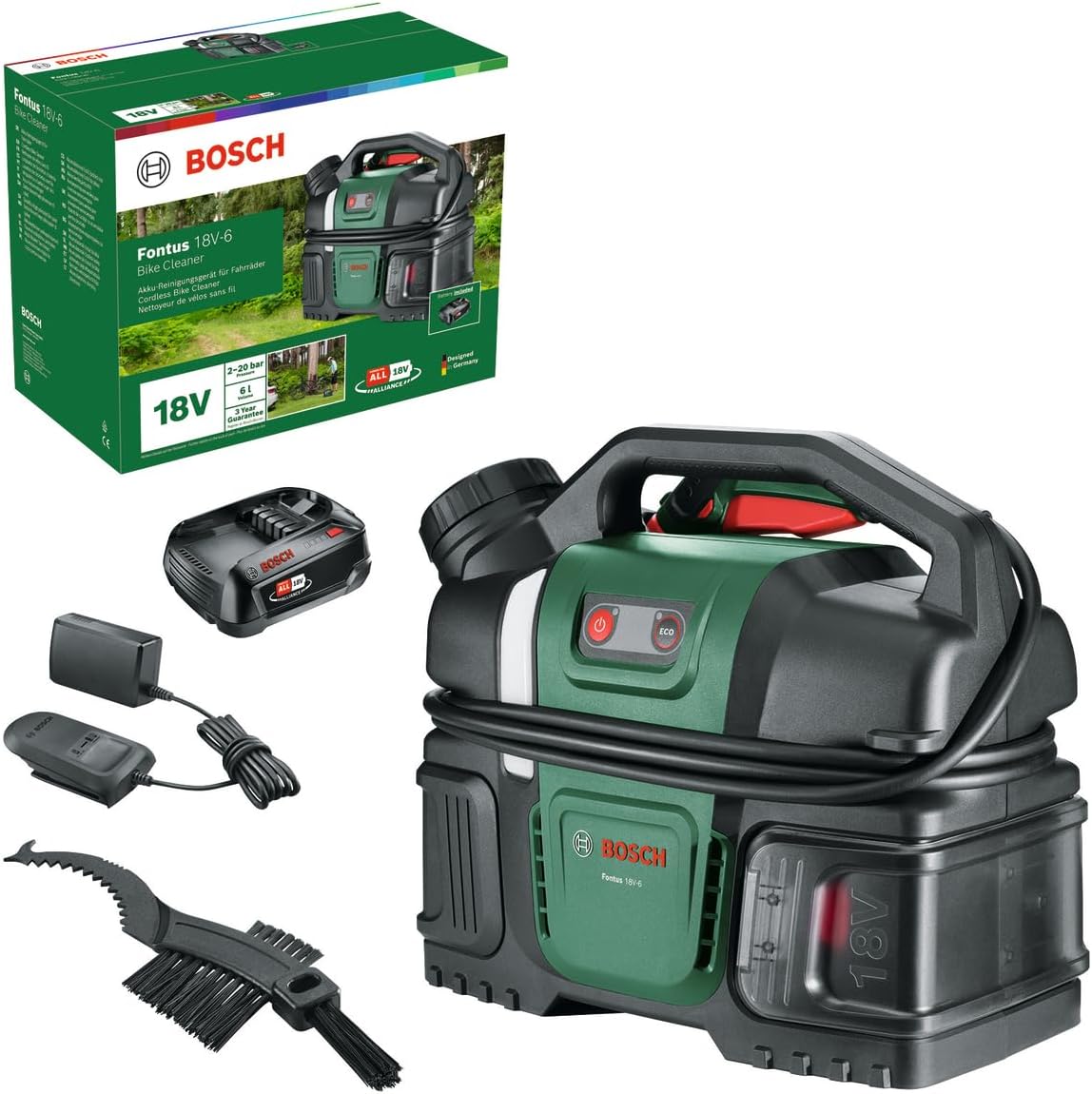 Bosch Nettoyeur haute-pression, 6 L, réglable, 2, 0 Ah, 18V-6, portable, réservoir d'eau