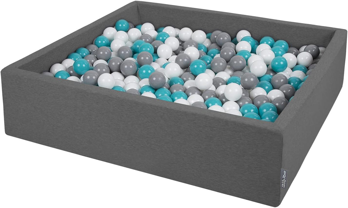 KiddyMoon Fosse à boules, 7 cm, 120 cm, 5 cm, 7Cm, 30°C, Gris Foncé: Gris-Blanc-Turquoise