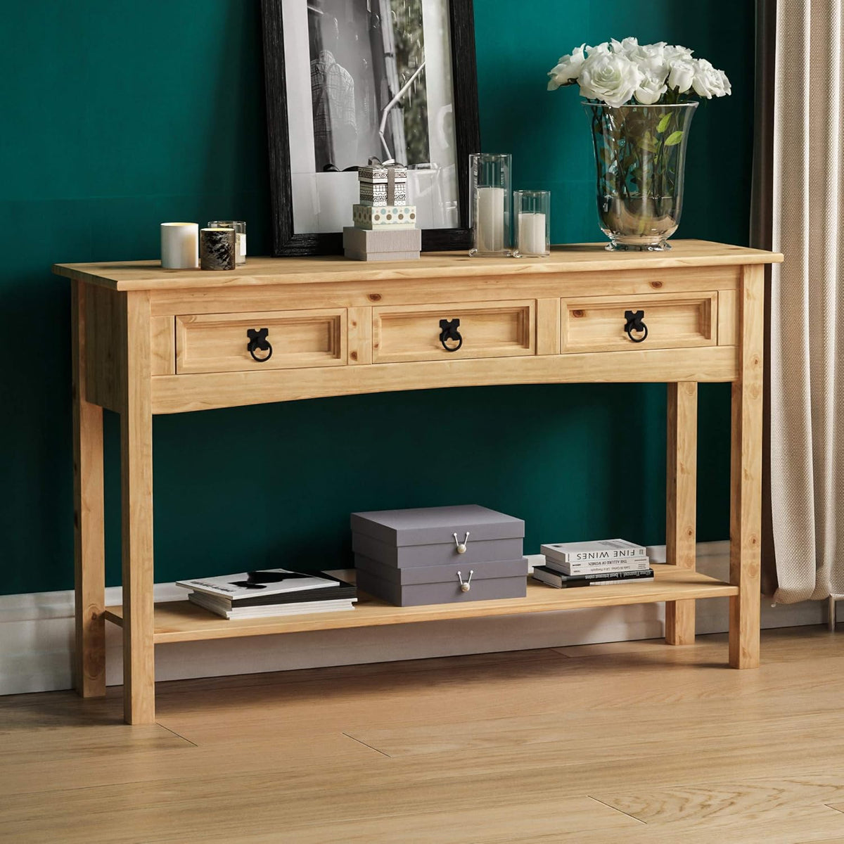 Console, 124 × 35 × 73 cm, Vida Designs, 70 × 116 × 31 cm, 52, 5 × 34 × 72, 8 cm, 90 × 34 × 72, 8 cm, 126 × 35 × 73 cm, L x l x H, 3 tiroirs