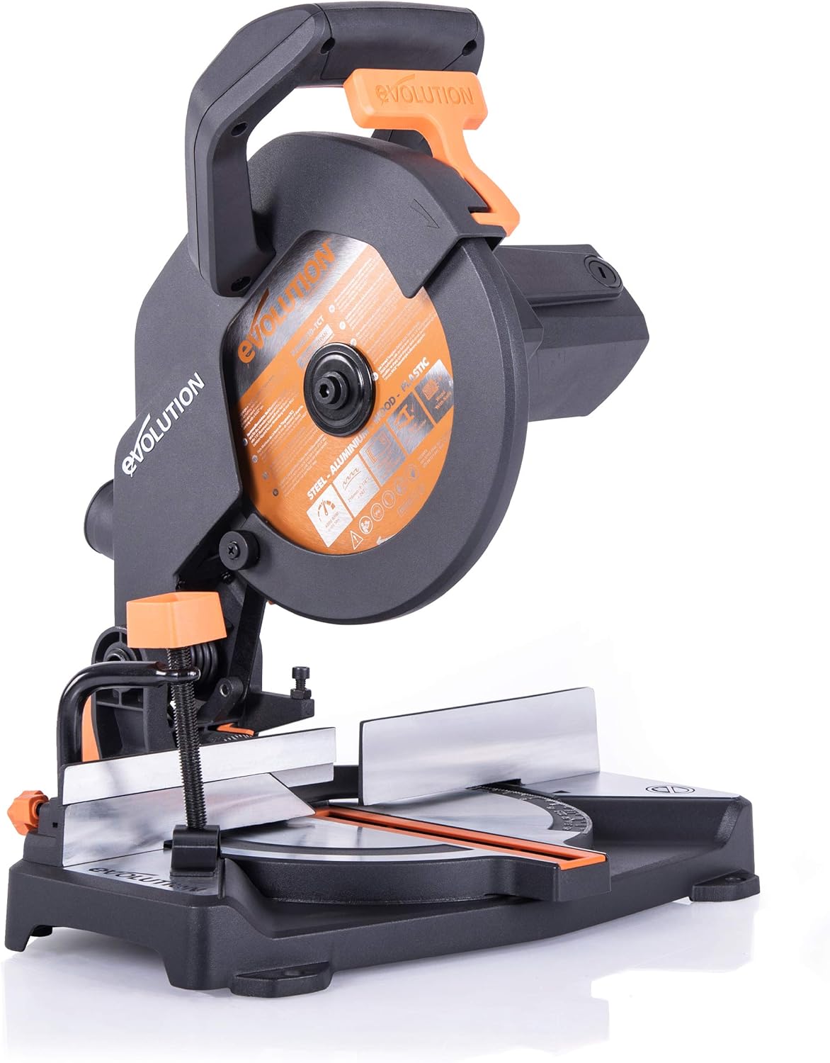 185 mm, le Métal, 1200 W, R210CMS, 1200W, 210mm, 45°, 45° Angle de Onglet et 45 ̊ Angle de Biseau- 1200W, Scie, Evolution Power Tools