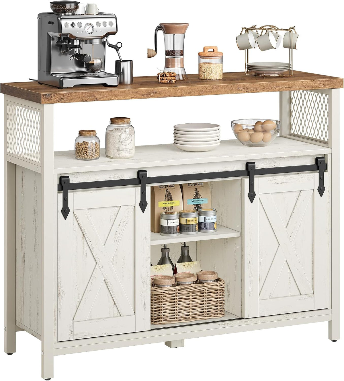 Buffet, 33 × 100 cm, avec 2 Portes Coulissantes, VASAGLE, 33 × 100 × 80 cm, 3 niveaux, 3 étagères, réglable, Meuble de Rangement