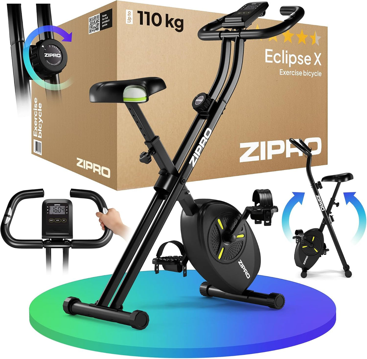 ZIPRO Vélo, pliable, 8 niveaux, 160-185cm, 110kg, Bluetooth, réglable