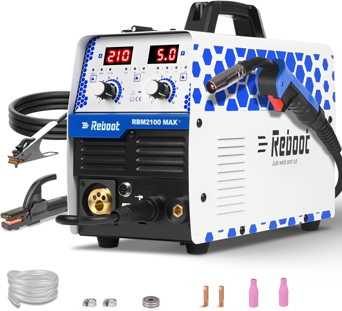Équipement pour soudage MIG, éclairage LED, 210A, Reboot, Poste à souder MIG/TIG/MMA 210A 6 en 1, portable