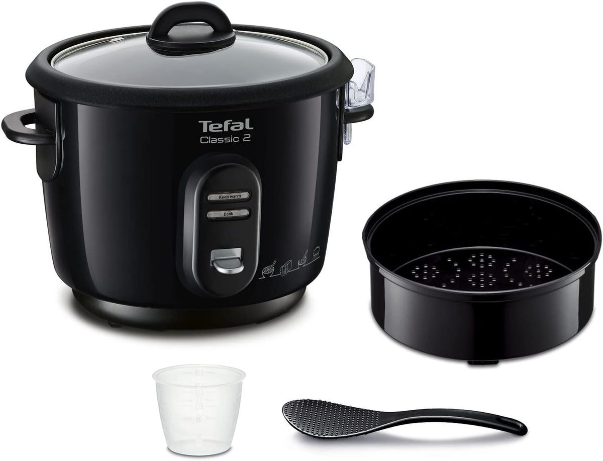 Cuiseur à riz, verre, 3 L, Tefal, 1 L, 180 ml, Classic 2, Noir, Antiadhésif