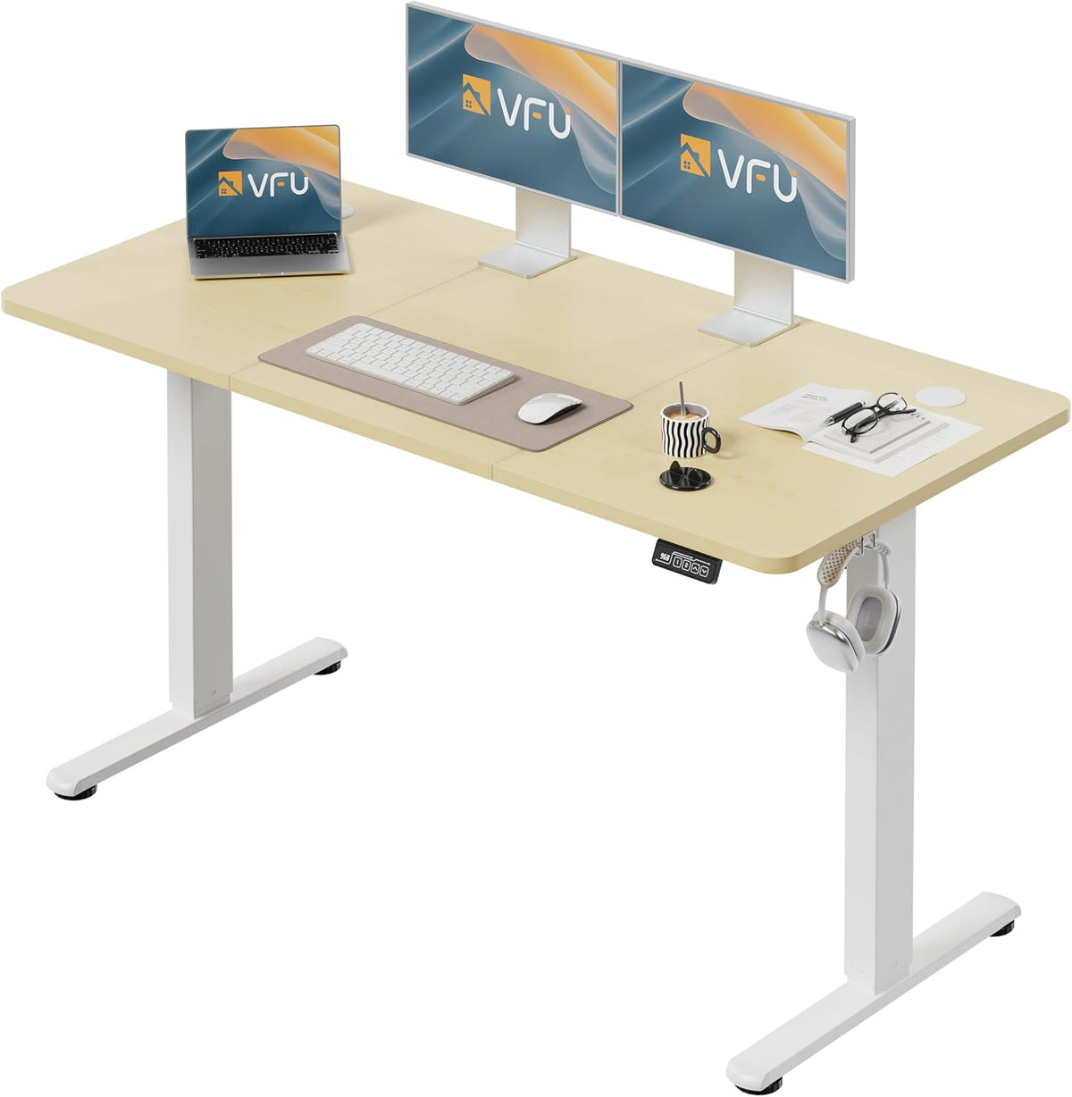 Bureau, 140 × 60 cm, réglable, VFU, 118 cm, 55 dB, Beige