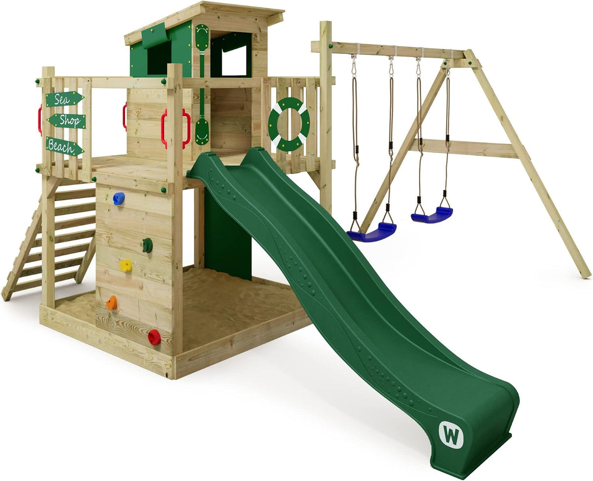 Wickey Balançoire, Tour d'escalade pour Enfants avec bac à Sable, 9 × 9 cm, 7 × 7 cm, 120 cm, échelle et Accessoires de Jeu pour Le Jardin.